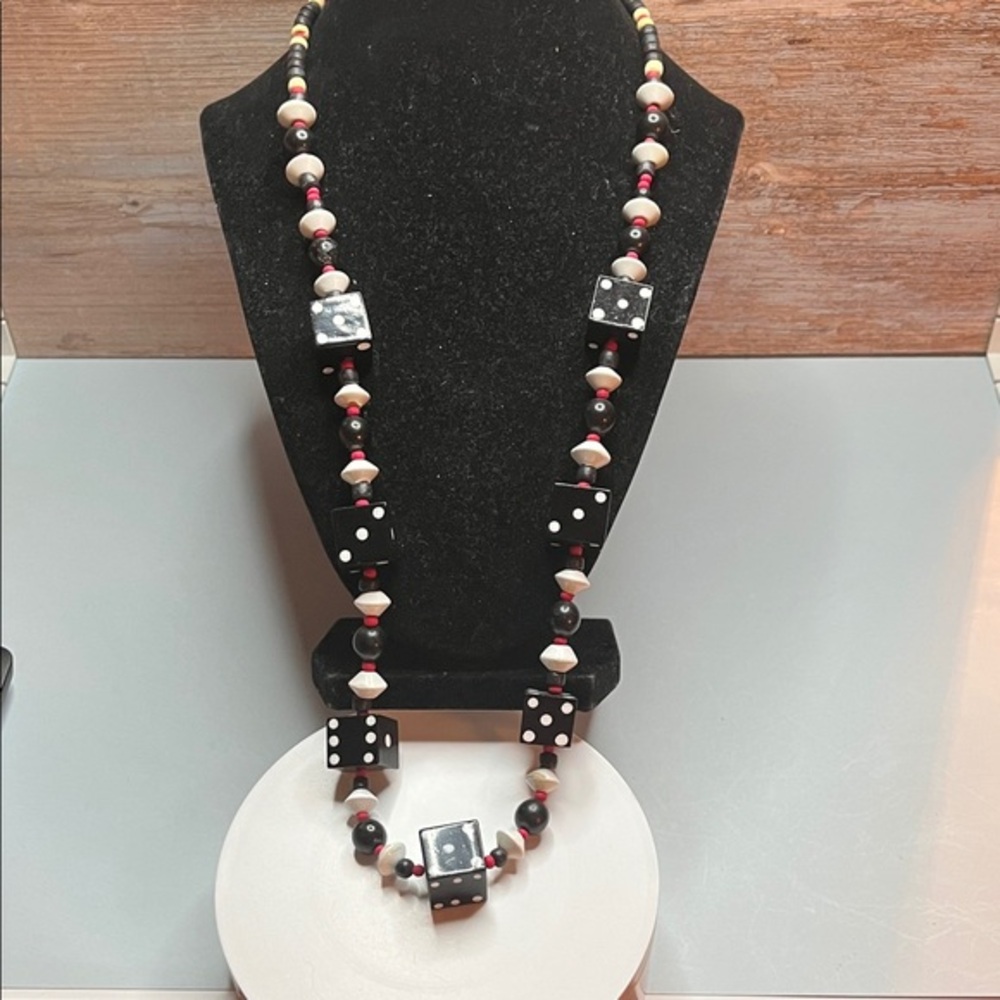 Black and White Wooden Dice Beaded Necklace